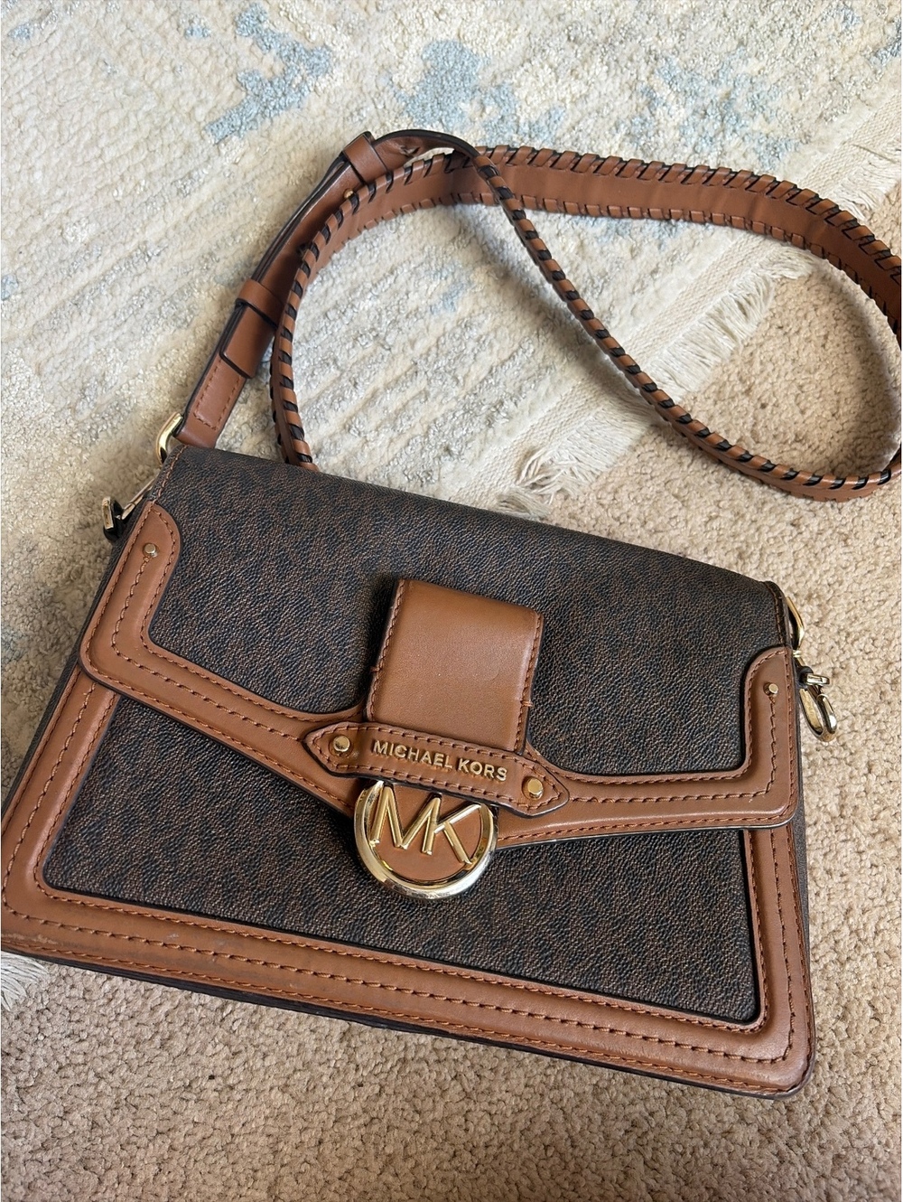 Michael Kors Brown Signature MK Logo Crossbody Shoulder Bag